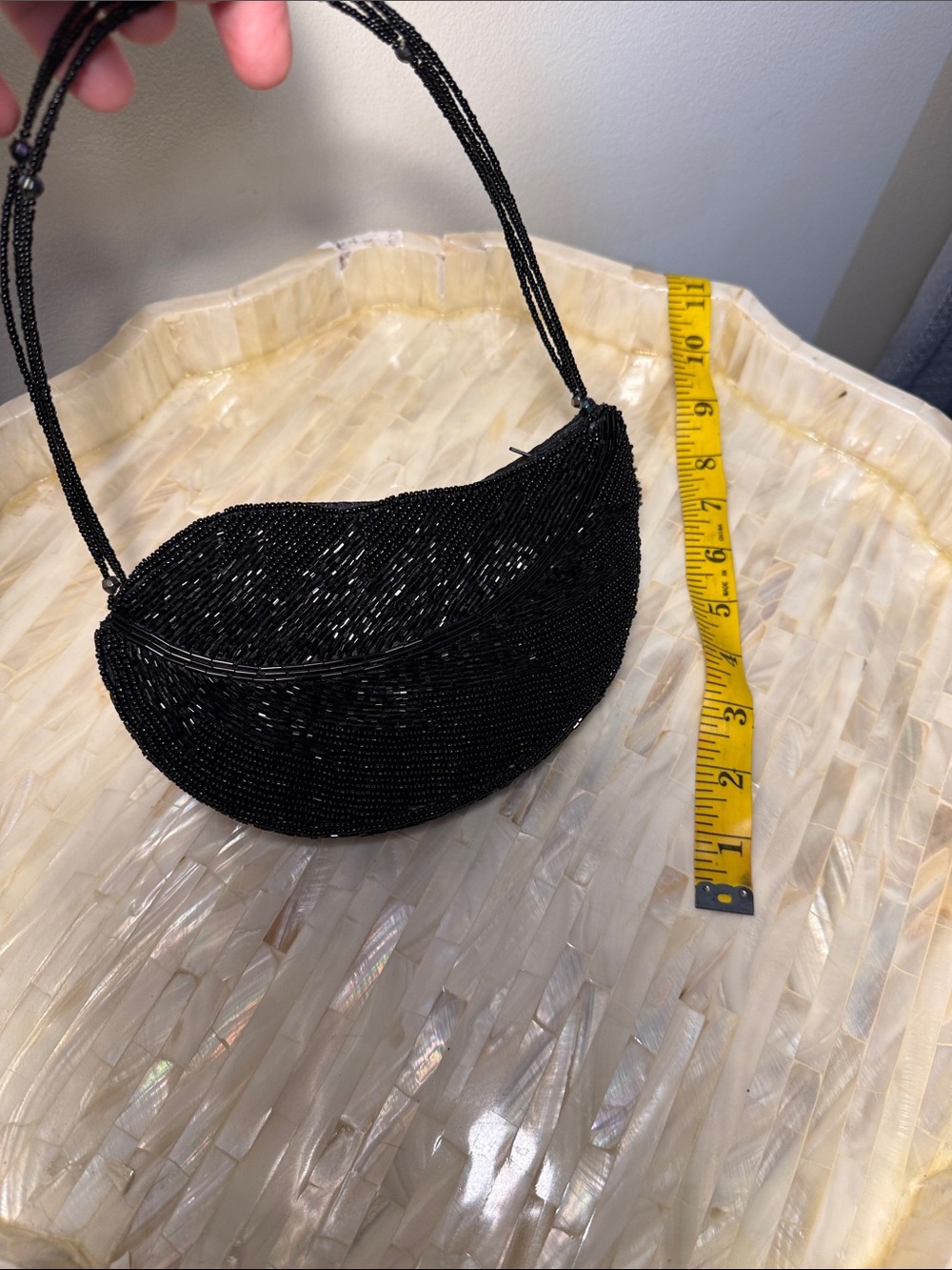 Black Beaded Crescent Wristlet Clutch
